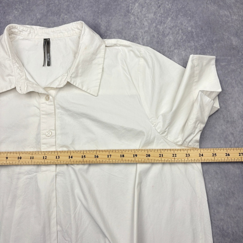 Anthropologie Shirt Womens XL White Cotton Poplin Short Sleeve Trapeze Swing Top - Picture 3 of 7